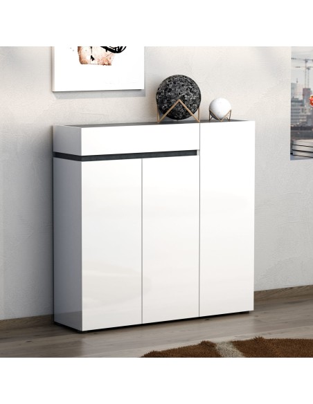 mobile ingresso scarpiera 3 ante 1 cassetto bianco lucido ossido