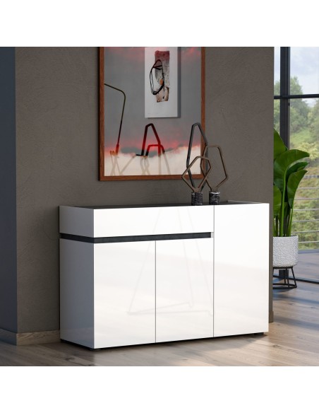 madia 3 ante 1 cassetto bianco laccato ossido