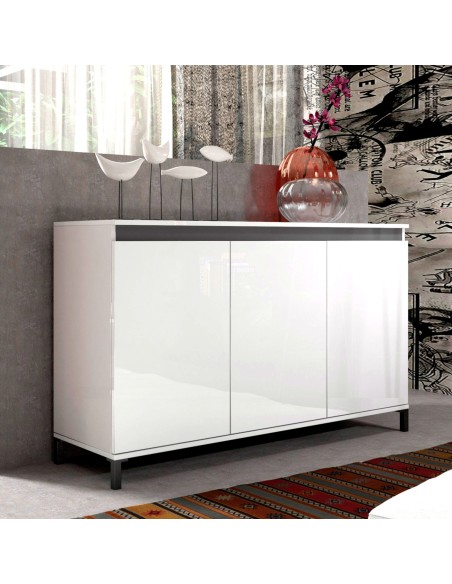 Madia 3 ante bianco laccato lucido su piedi