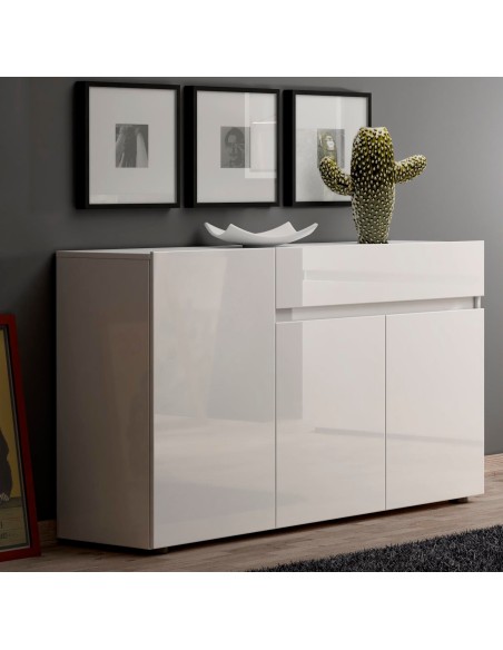 madia 3 ante - 1 cassetto bianco laccato lucido cm 135