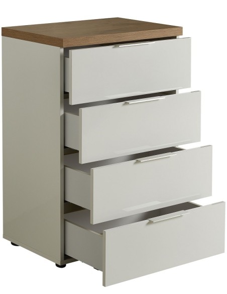 cassettiera 4 cassetti bianco laccato/rovere