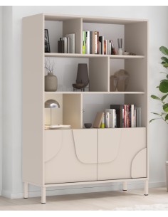 Madia 2 ante alta con vani su piedini cashmere ante geometriche