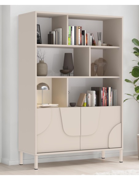 Madia 2 ante alta con vani su piedini cashmere ante geometriche