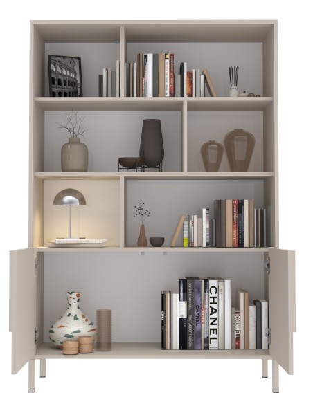 Madia 2 ante alta con vani su piedini cashmere ante geometriche