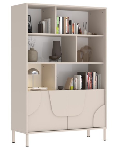 Madia 2 ante alta con vani su piedini cashmere ante geometriche