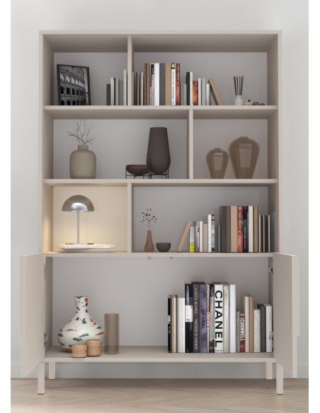 Madia 2 ante alta con vani su piedini cashmere ante geometriche