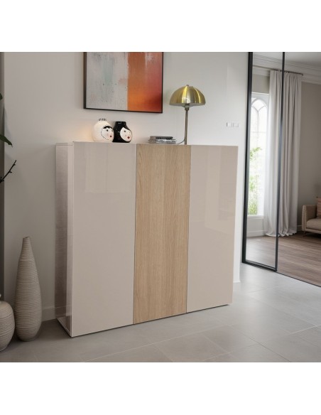 scarpiera 3 ante 10 ripiani cashmere lucido/rovere