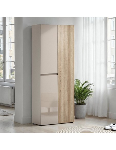 Armadio multiuso scarpiera 3 ante cashmere laccato lucido - rovere altezza 2 metri