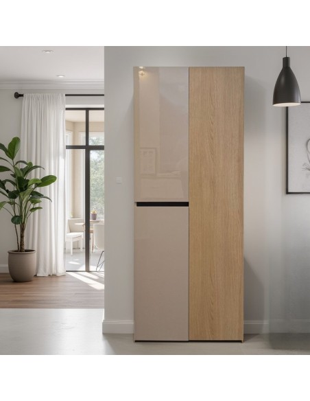 Armadio multiuso scarpiera 3 ante cashmere laccato lucido - rovere altezza 2 metri