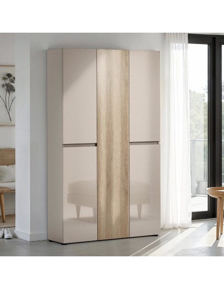 armadio scarpiera multiuso 5 ante grande cm 120 cashmere lucido / rovere