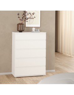 cassettiera 5 cassetti larga bianca