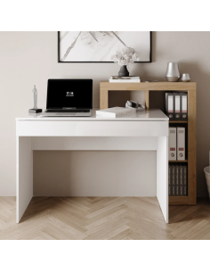 scrivania 1 cassetto con libreria cm 138 bianco lucido/ rovere 2