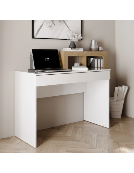 scrivania 1 cassetto con libreria cm 138 bianco lucido/ rovere