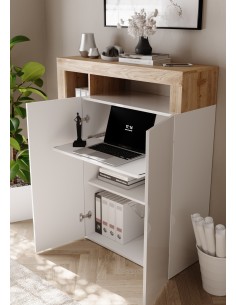 Mobile scrivania estraibile 2 ante bianco laccato lucido / rovere