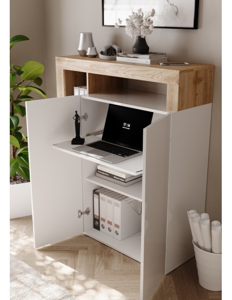 Mobile scrivania estraibile 2 ante bianco laccato lucido / rovere