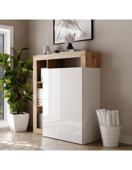 Mobile scrivania estraibile 2 ante bianco laccato lucido / rovere