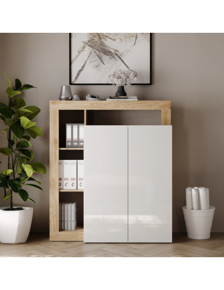 Mobile scrivania estraibile 2 ante bianco laccato lucido / rovere