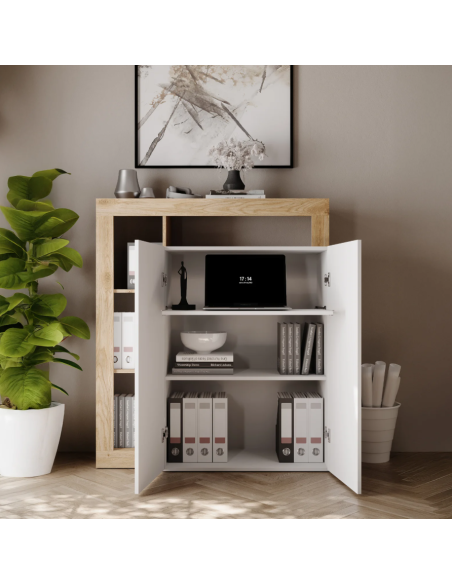 Mobile scrivania estraibile 2 ante bianco laccato lucido / rovere