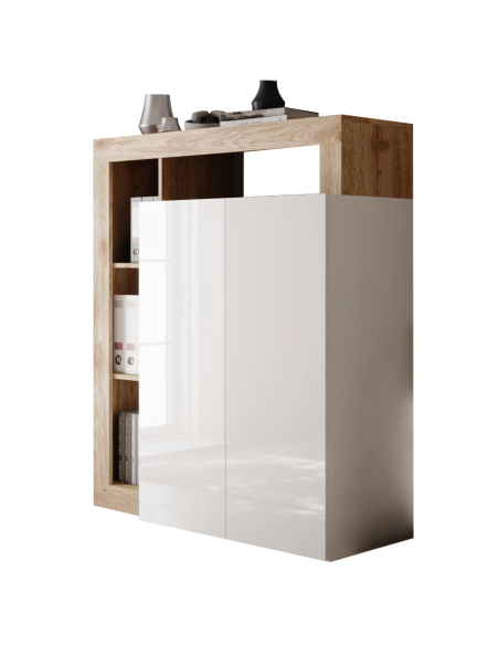 Mobile scrivania estraibile 2 ante bianco laccato lucido / rovere