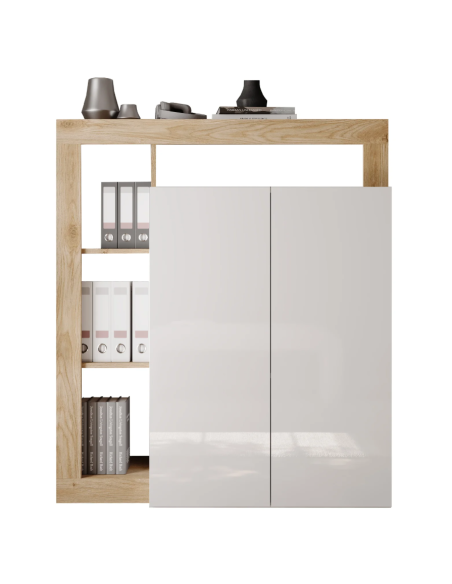 Mobile scrivania estraibile 2 ante bianco laccato lucido / rovere
