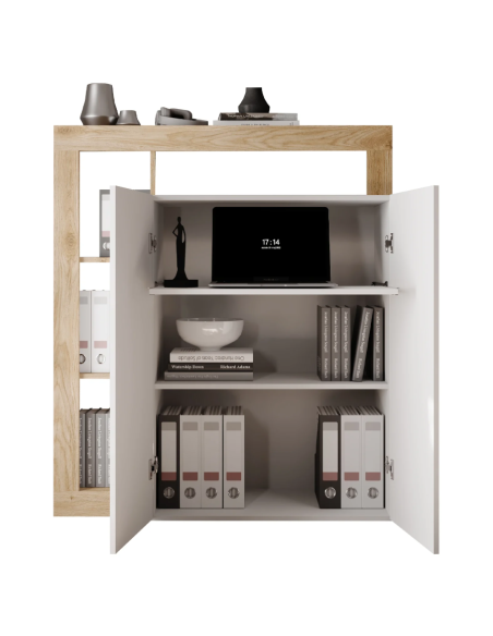 Mobile scrivania estraibile 2 ante bianco laccato lucido / rovere