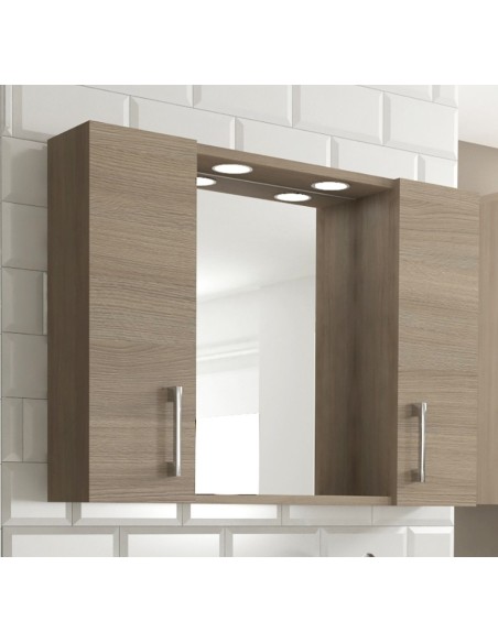 Specchio con 2 ante e 2 led Rovere fumo