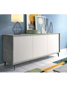 Credenza 3 ante con effetto 3D Cemento/Bianco