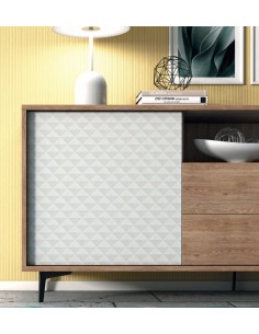 Credenza 2 ante 2 cassetti con effetto 3D Rovere/Bianco 2