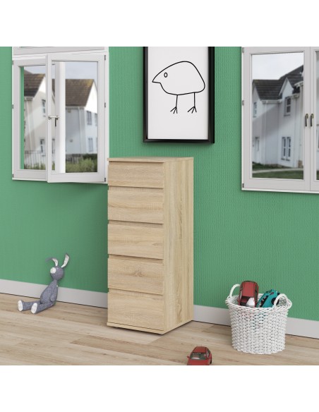 Cassettiera 5 cassetti alta e stretta quercia