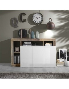 Madia 3 ante con vani a giorno Bianco Laccato /Pero