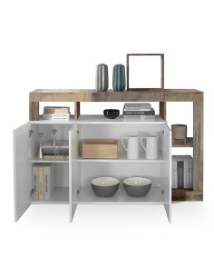 Madia 3 ante con vani a giorno Bianco Laccato /Pero 2