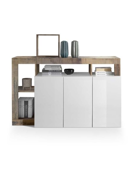 Madia 3 ante con vani a giorno Bianco Laccato /Pero