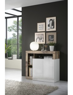 Madia 2 ante con vani a giorno Bianco laccato/Pero 2