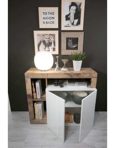 Madia 2 ante con vani a giorno Bianco laccato/Pero