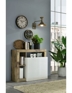 Madia 2 ante con vani a giorno Bianco laccato/Pero