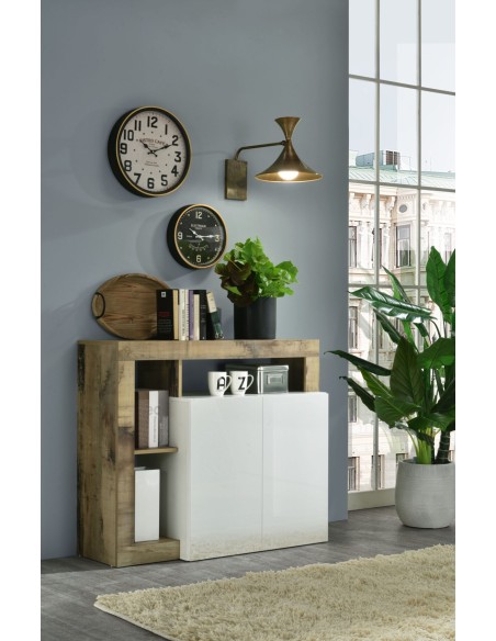 Madia 2 ante con vani a giorno Bianco laccato/Pero