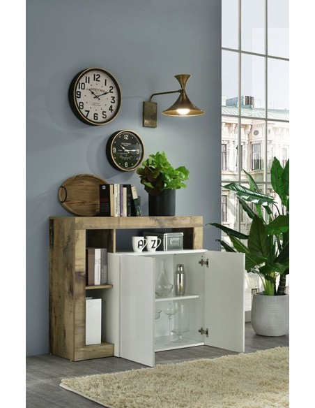 Madia 2 ante con vani a giorno Bianco laccato/Pero