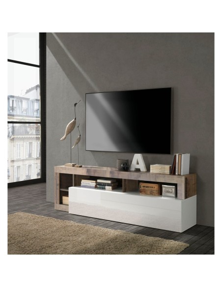 Porta TV 1 ribalta / 3 Vani Bianco Laccato / Pero