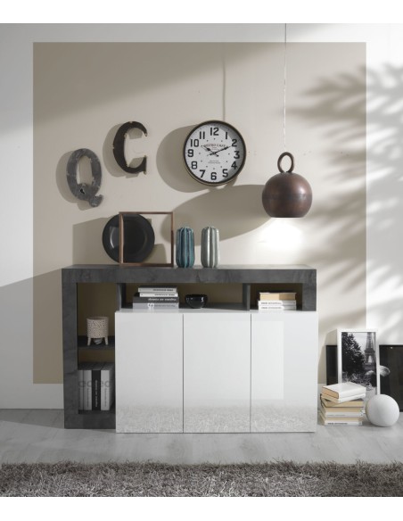 Madia 3 ante con vani a giorno Bianco Laccato / Ossido