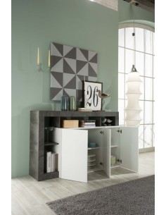 Madia 3 ante con vani a giorno Bianco Laccato / Ossido 2