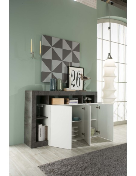 Madia 3 ante con vani a giorno Bianco Laccato / Ossido