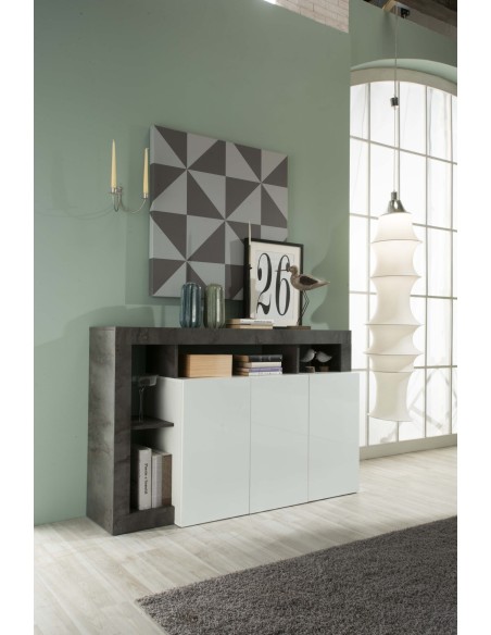 Madia 3 ante con vani a giorno Bianco Laccato / Ossido