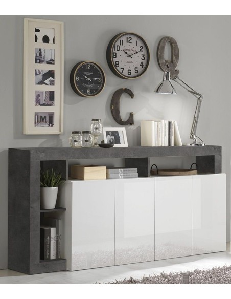 Madia 4 ante con vani Bianco Laccato / Ossido