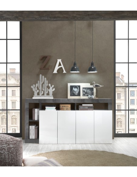 Madia 4 ante con vani Bianco Laccato / Ossido