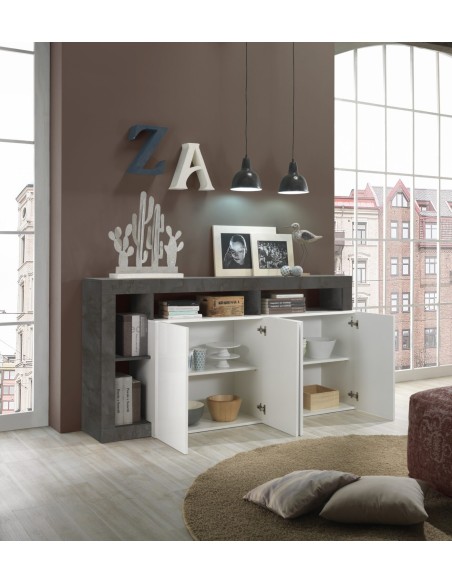 Madia 4 ante con vani Bianco Laccato / Ossido