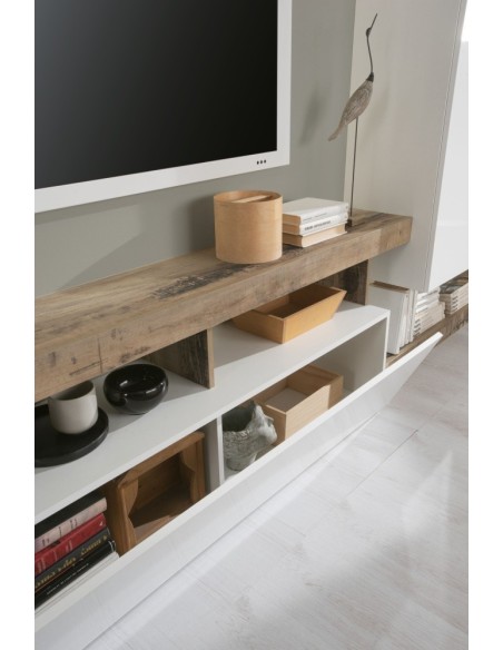 Parete soggiorno Bianco laccato / Pero