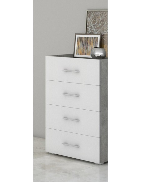 Cassettiera 4 cassetti top con cornice Bianco/Cemento