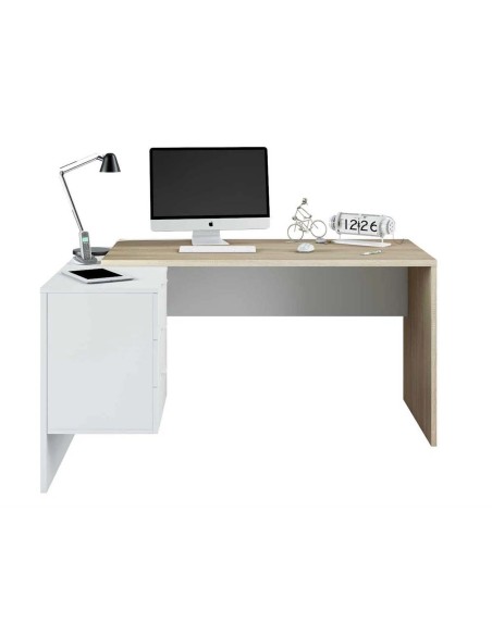 Scrivania angolare con 3 cassetti / 1 vano  Bianco / Rovere