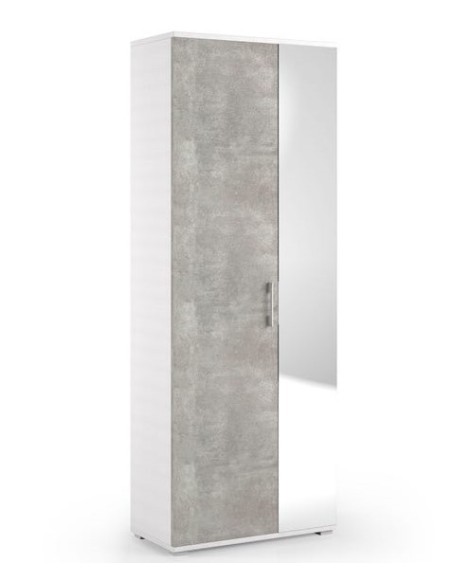 Scarpiera con specchio 2 ante / 1 cassetto Cemento / Bianco