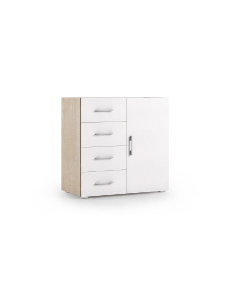 Mobile 1 anta - 4 cassetti Rovere / Bianco